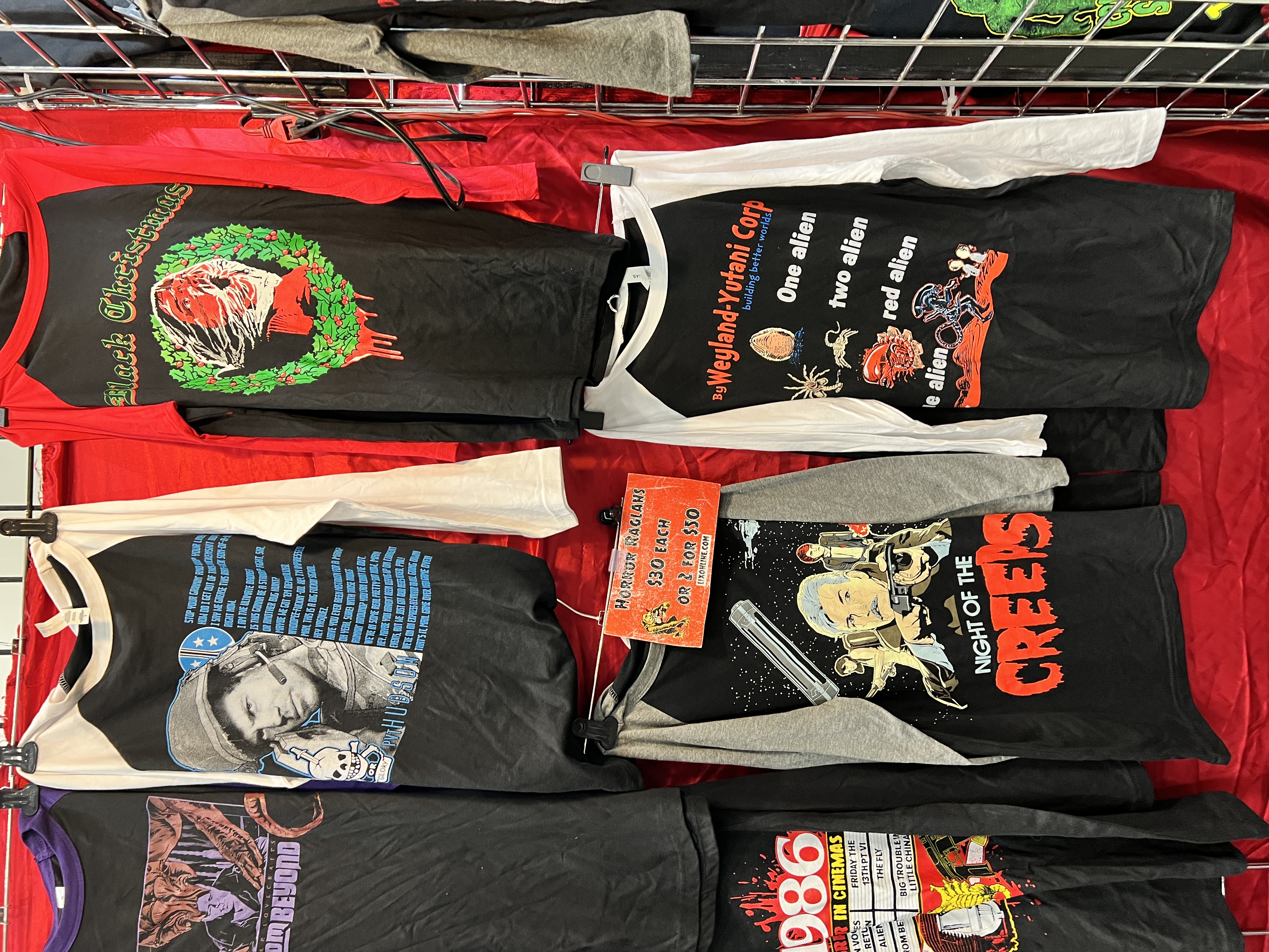 Horror t-shirts on display